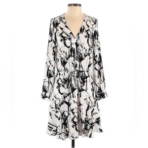 White House Black Market Abstract Long Sleeve Ruffle Dress